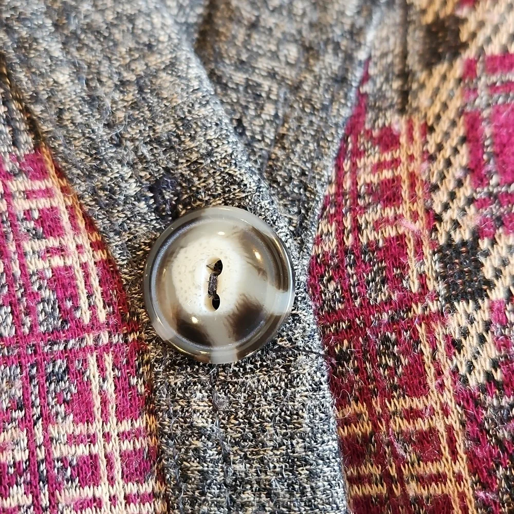 Land & Sea Vintage Knit Cardigan Dropped Shoulder Button Up Patchwork EUC